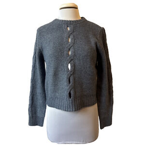 Lulus Women's M Boho Cable Knit Cut Out Crop Sweater Heathered Slate Blue Staple